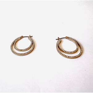 Givenchy Double Hoop Crystal Accent Earrings Rose Gold Tone